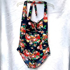 Retro Style One-Piece Halter Swimsuit; XXL
